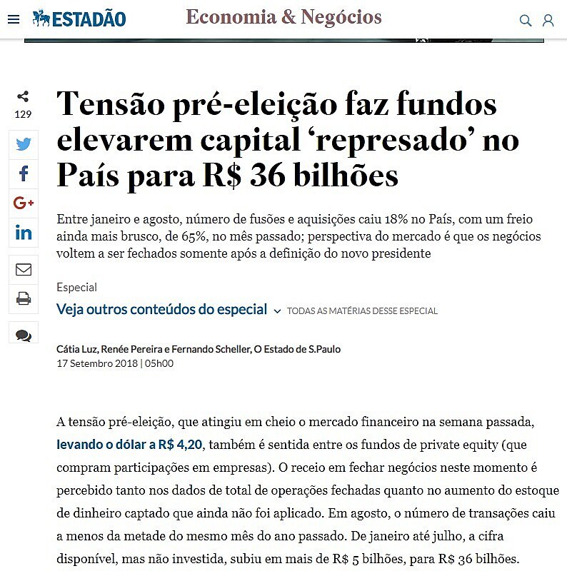 Tenso pr-eleio faz fundos elevarem capital represado no Pas para R$ 36 bilhes